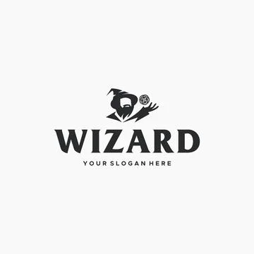 Flat WIZARD silhouette mage magic ball logo design Stock Illustration