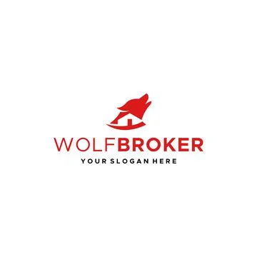 Flat WOLF BROKER building real estate Logo design Stock Illustration