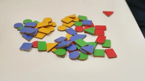 Flat wooden geometric figures circle, square, triangle, rectangle of different Stock Footage 304271802