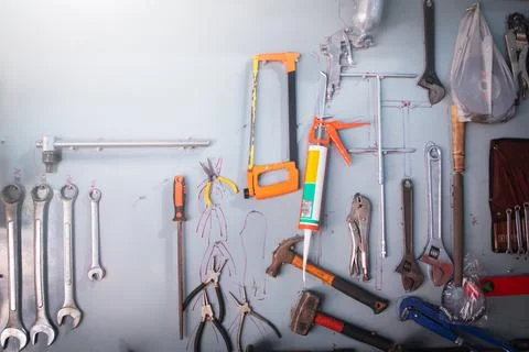 The flat woods for keeping tools that are easy to pick when needed to use a.. Stock Photos