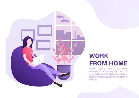 Flat work from home for concept design. Stay home. Work from home, great design Stock Illustration