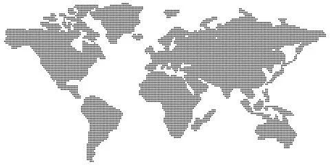 Flat world map template with small dots, modern digital style on white back.. Stock Illustration