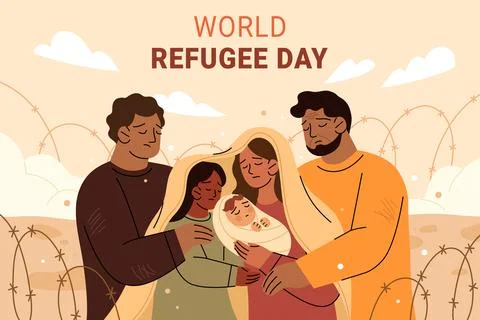 Flat world refugee day background Stock Illustration