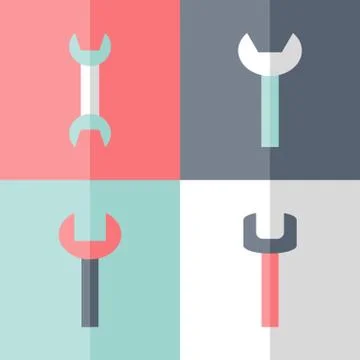 Flat wrench icon set Stock Illustration