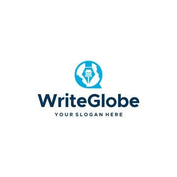 Flat WriteGlobe pen typewriter globe logo design Stock Illustration