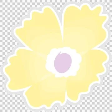 Flat yellow flower is floating over transparent background, showing white Ilustração Stock