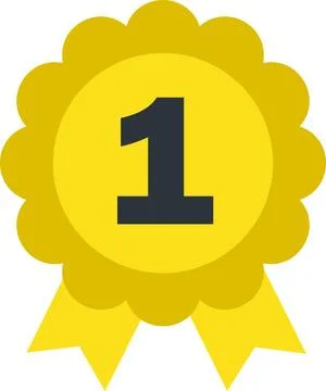 Flat yellow gold circular rosette ribbon badge number one award icon Stock Illustration