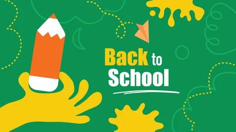 A flat yellow hand holds a large orange pencil against a green background w.. Stock Illustration