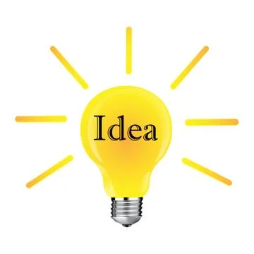Flat yellow lightbulb idea concept illustration. Isolated white Stock Illustration