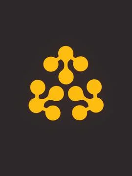 Flat, yellow-orange shape made of connected spheres on a dark gray background Stock Illustration