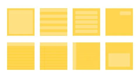 Flat yellow paper sticker linear sheet set vector Stock Illustration
