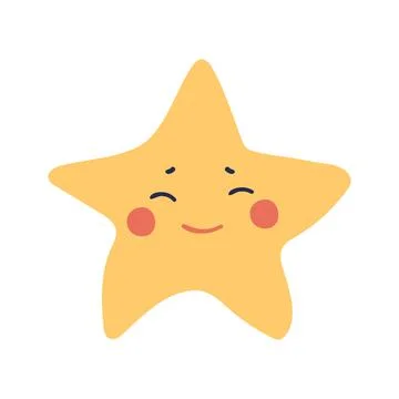 Flat yellow star character with a smile, element for application, baby shower Illustrazione stock