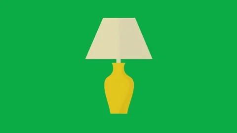 Flat yellow table lamp with white lampshade animation on green screen background Stock Footage 333240069