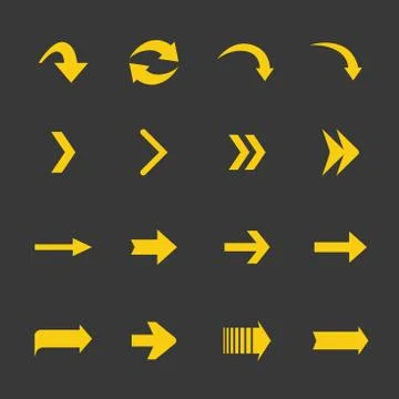 Flat yellow vector set of arrows icons. Stock-Illustration