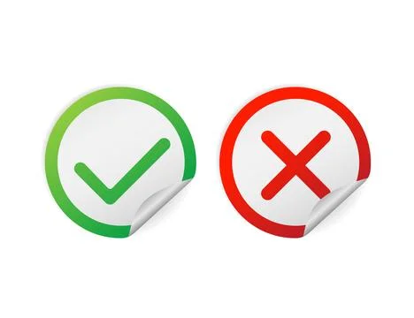 Flat yes no sticker. Check mark icon vector isolated. Accept button, decline Stock Illustration