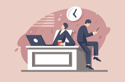 Flat young businessman characters with different moods at work. Stock Illustration