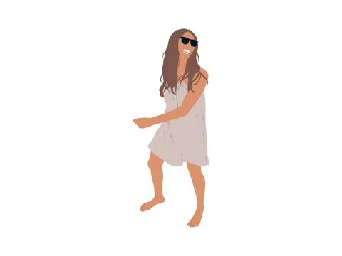 Flat young girl on the beach. Vector. Stock Illustration