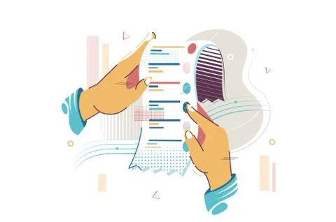 Flat young person hand checked his costs. Stock Illustration
