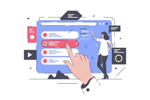 Flat young woman with interface selection from options. Stock Illustration