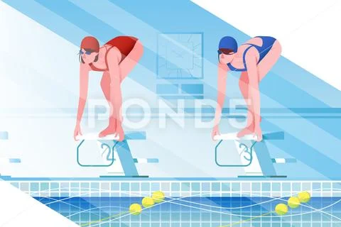 Flat young woman silhouette with sport swimsuit in swimming pool. Stock Illustration