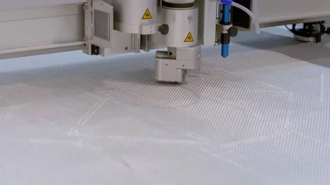 Flatbed cnc cutter during work - box cutting and creasing plotter during work Stock Footage 134162689