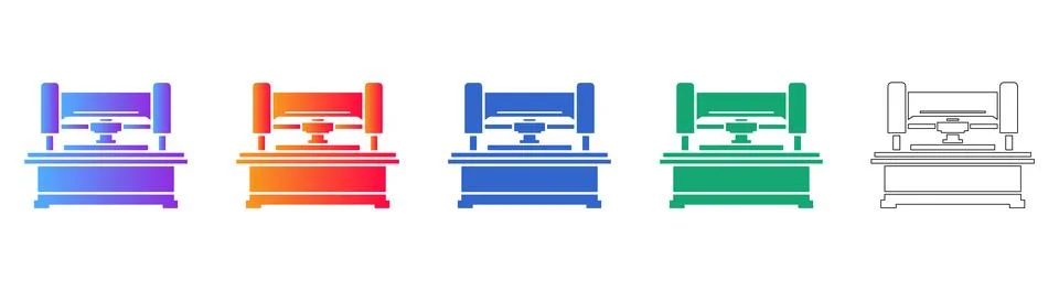 Flatbed Press Machine Vector Icon Collection Stock Illustration