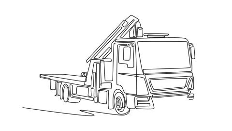Flatbed recovery truck equipped with a large hydraulic lift Stock Footage 330121134