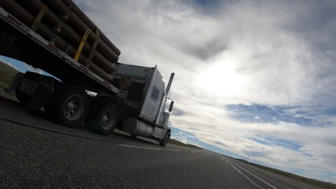 Flatbed Semi Truck Pass Stock Footage 92292593