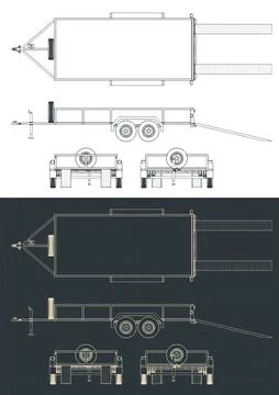 Flatbed trailer blueprints Stock Illustration