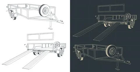 Flatbed trailer drawings 스톡 일러스트