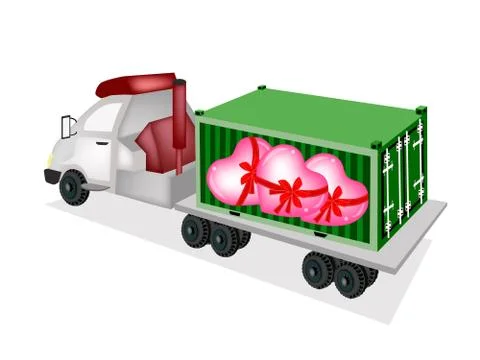 Flatbed Trailer Loading Lovely Hearts in Cargo Container Stock Illustration