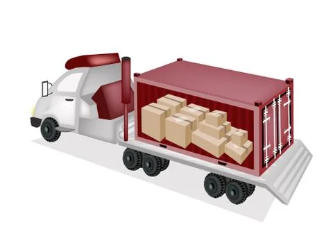 Flatbed trailer loading paper boxes in cargo container Stock Illustration