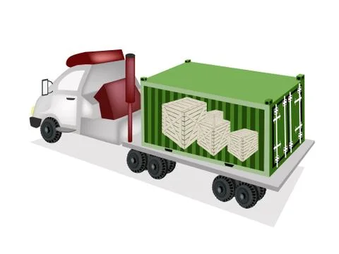 Flatbed trailer loading wooden crates in cargo container Stock Illustration