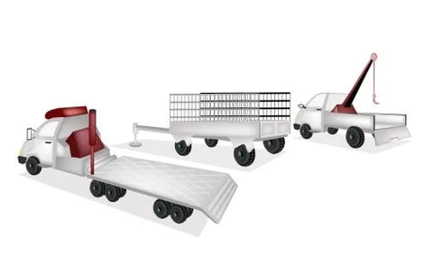 Flatbed trailer with utility trailer and tow truck Stock Illustration