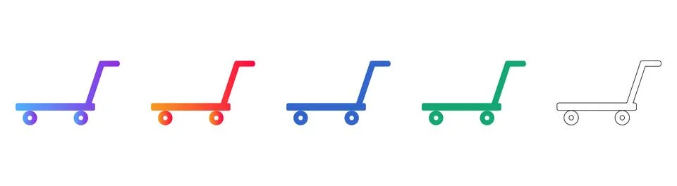 Flatbed Trolley Icon Set in Gradient and Outline Styles Stock Illustration