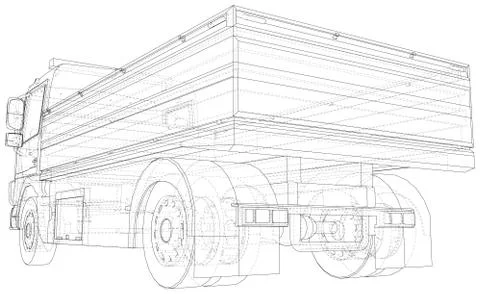 Flatbed truck illustration vector. Wire-frame line isolated. Vector rendering of Illustrazione stock