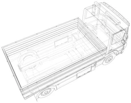 Flatbed truck illustration vector. Wire-frame line isolated. Vector rendering of Stock-Illustration