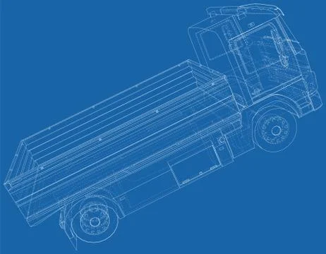 Flatbed truck illustration vector. Wire-frame line isolated. Vector rendering of Stock-Illustration