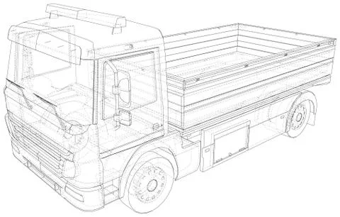 Flatbed truck illustration vector. Wire-frame line isolated. Vector rendering of Illustrazione stock