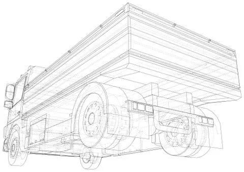 Flatbed truck illustration vector. Wire-frame line isolated. Vector rendering of Stock-Illustration