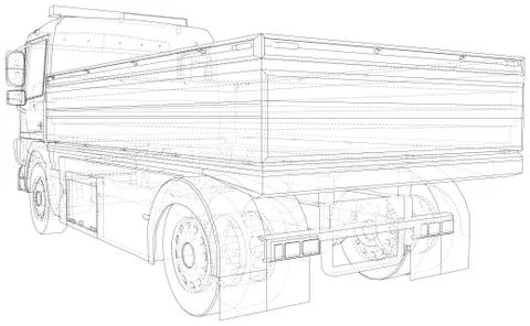 Flatbed truck illustration vector. Wire-frame line isolated. Vector rendering of Illustrazione stock