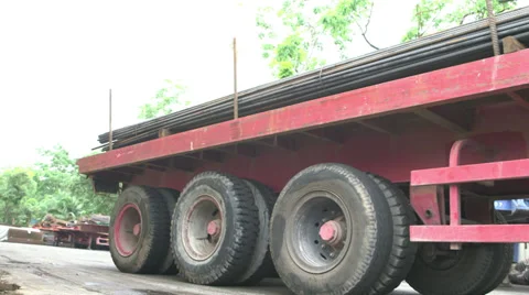 Flatbed Truck with Load of Steels Stock Footage 33850656