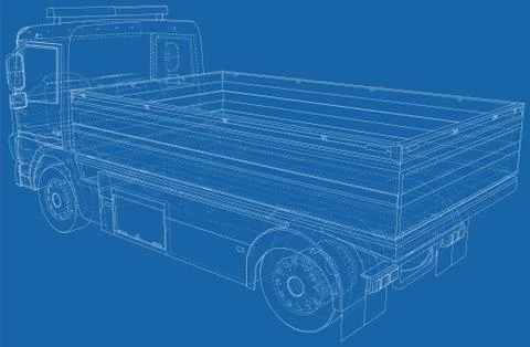 Flatbed truck vector illustration. Wire-frame line isolated. Vector rendering of Illustrazione stock