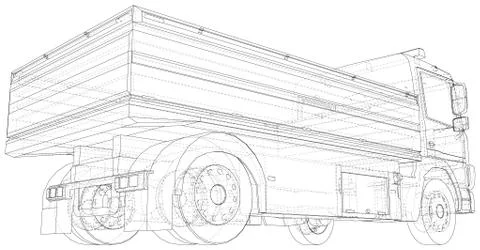 Flatbed truck vector illustration. Wire-frame line isolated. Vector rendering of Stock-Illustration