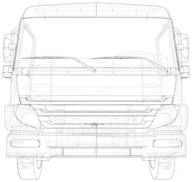 Flatbed truck vector illustration. Wire-frame line isolated. Vector rendering of Stock Illustration