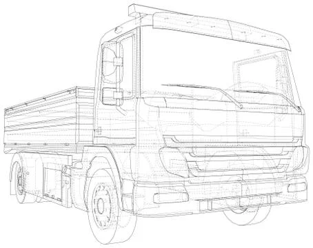 Flatbed truck vector illustration. Wire-frame line isolated. Vector rendering of Stock Illustration