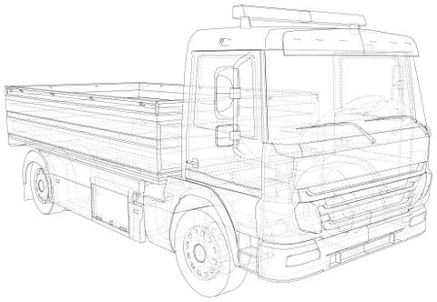Flatbed truck vector. Isolated Wire-frame Truck. Wire-frame line isolated Stock Illustration