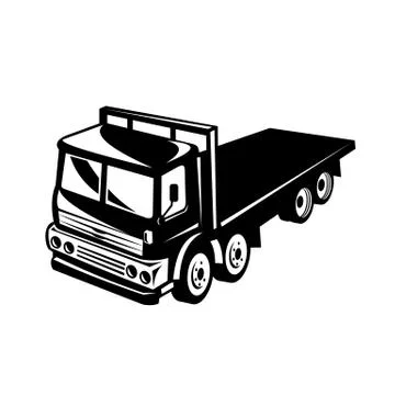Flatbed Truck Viewed from High Angle Retro Black and White Stock Illustration