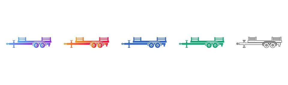 Flatbed Utility Trailer Icon Set Stock Illustration