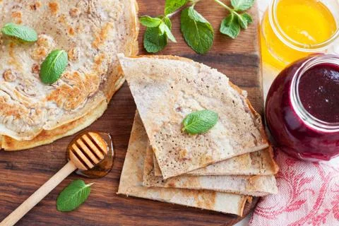 Flatbread with cinnamon and raisins Stock Photos